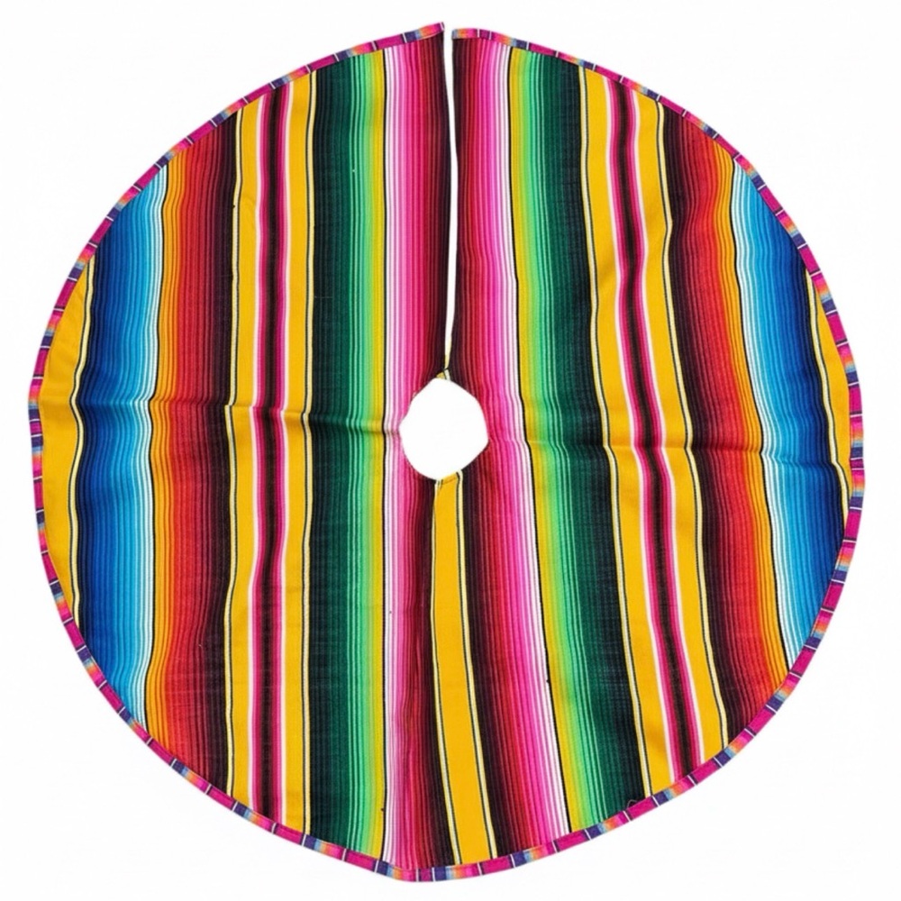 Bright and colorful Mexican serape Christmas tree skirt